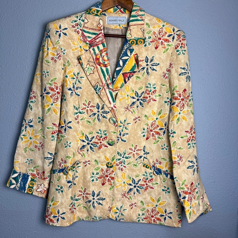 Howard Wolf Floral Eclectic Blazer Colorful 90s Retro‎ Artsy Professional Size 8